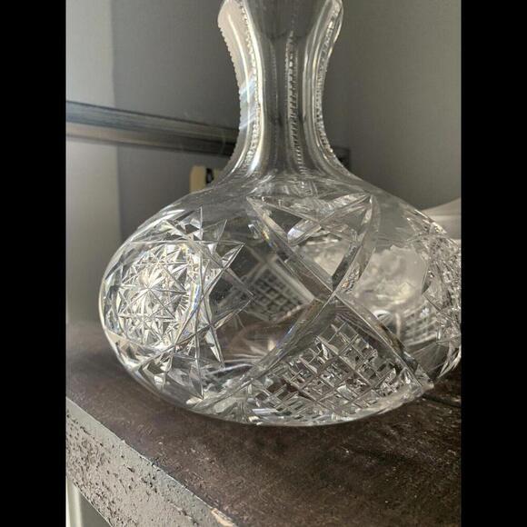Vintage Crystal Carafe Vintage Vase Diamond Zipper Cut Decanter Clear - Picture 11 of 11